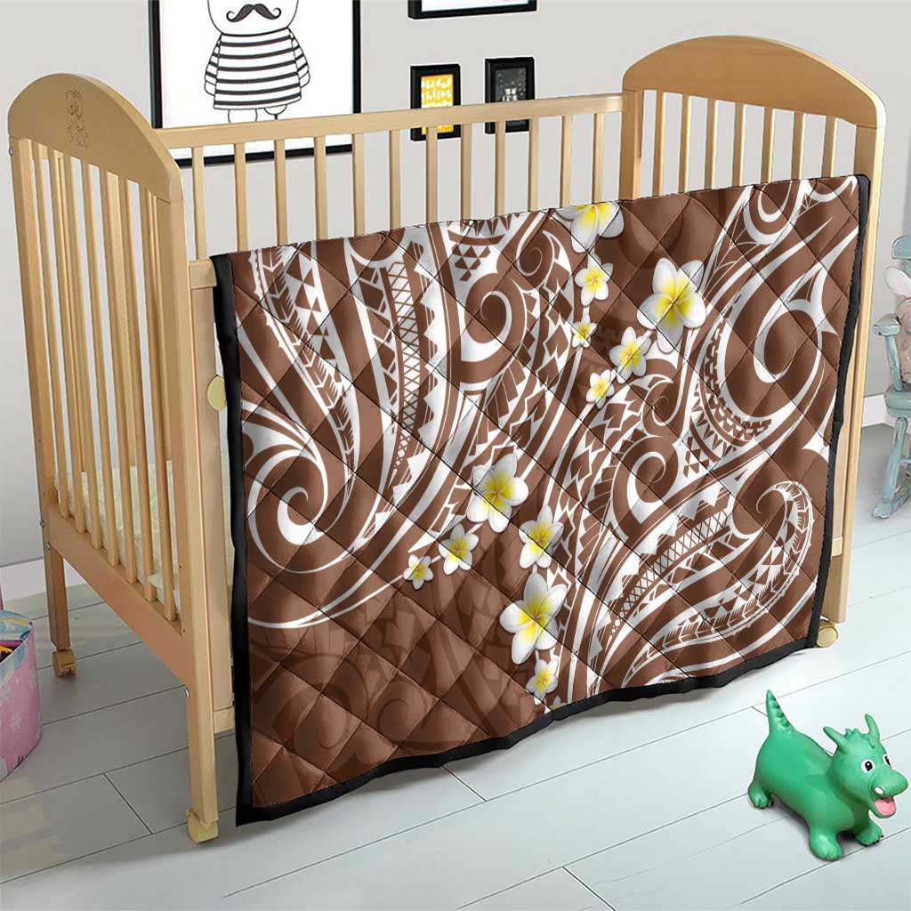 Plumeria With Brown Polynesian Tattoo Pattern Quilt