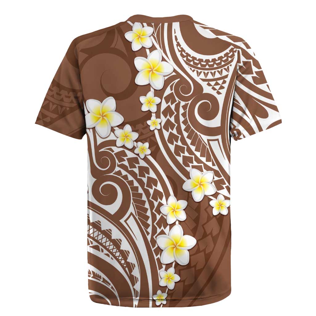 Plumeria With Brown Polynesian Tattoo Pattern Rugby Jersey