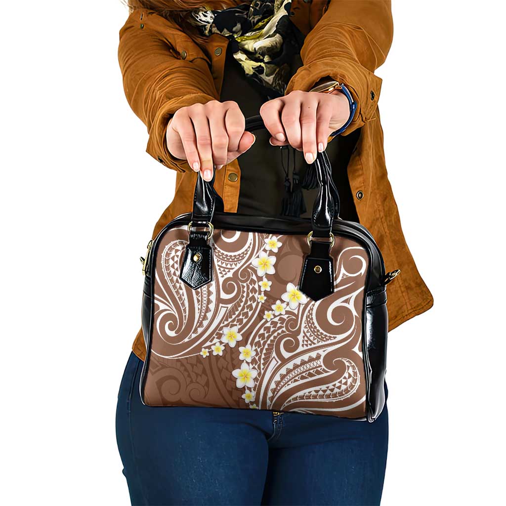 Plumeria With Brown Polynesian Tattoo Pattern Shoulder Handbag LT05 One Size Brown - Polynesian Pride