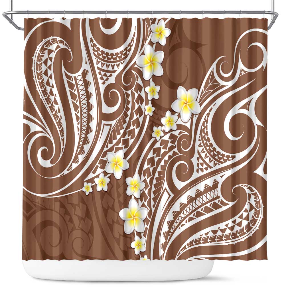 Plumeria With Brown Polynesian Tattoo Pattern Shower Curtain LT05 Brown - Polynesian Pride