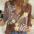 Plumeria With Brown Polynesian Tattoo Pattern Women Casual Shirt