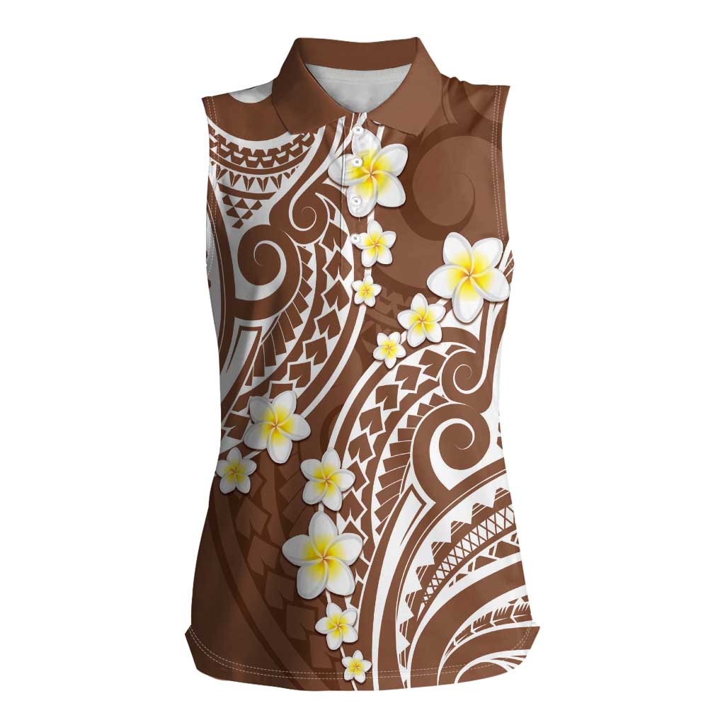 Plumeria With Brown Polynesian Tattoo Pattern Women Sleeveless Polo Shirt LT05 Female Brown - Polynesian Pride