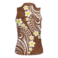 Plumeria With Brown Polynesian Tattoo Pattern Women Sleeveless Polo Shirt