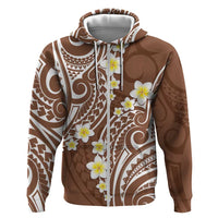 Plumeria With Brown Polynesian Tattoo Pattern Zip Hoodie LT05 Zip Hoodie Brown - Polynesian Pride