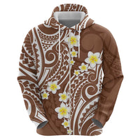 Plumeria With Brown Polynesian Tattoo Pattern Zip Hoodie LT05 - Polynesian Pride