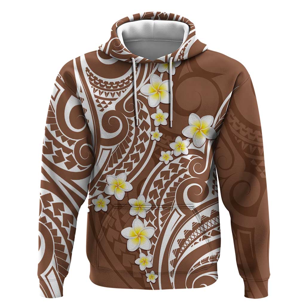 Plumeria With Brown Polynesian Tattoo Pattern Zip Hoodie LT05 Pullover Hoodie Brown - Polynesian Pride