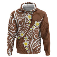 Plumeria With Brown Polynesian Tattoo Pattern Zip Hoodie LT05 Pullover Hoodie Brown - Polynesian Pride