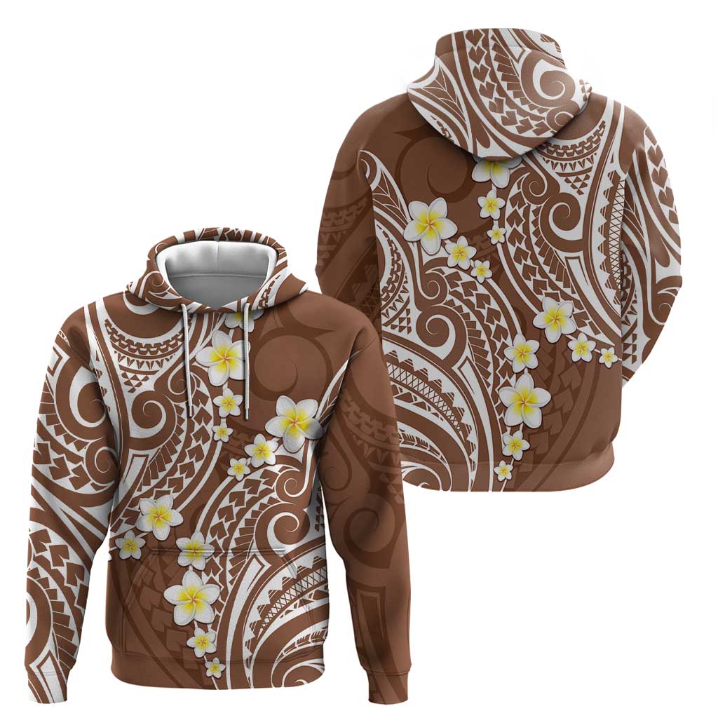Plumeria With Brown Polynesian Tattoo Pattern Zip Hoodie LT05 - Polynesian Pride