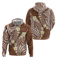 Plumeria With Brown Polynesian Tattoo Pattern Zip Hoodie LT05 - Polynesian Pride
