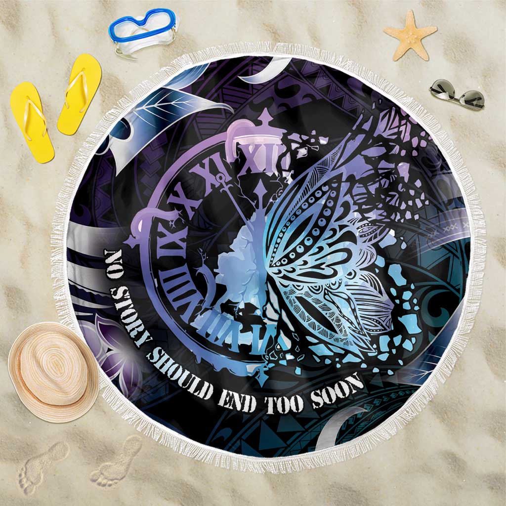 Polynesia Suicide Prevention Awareness Beach Blanket No Story Should End Too Soon LT05 One Size 150cm Purple - Polynesian Pride