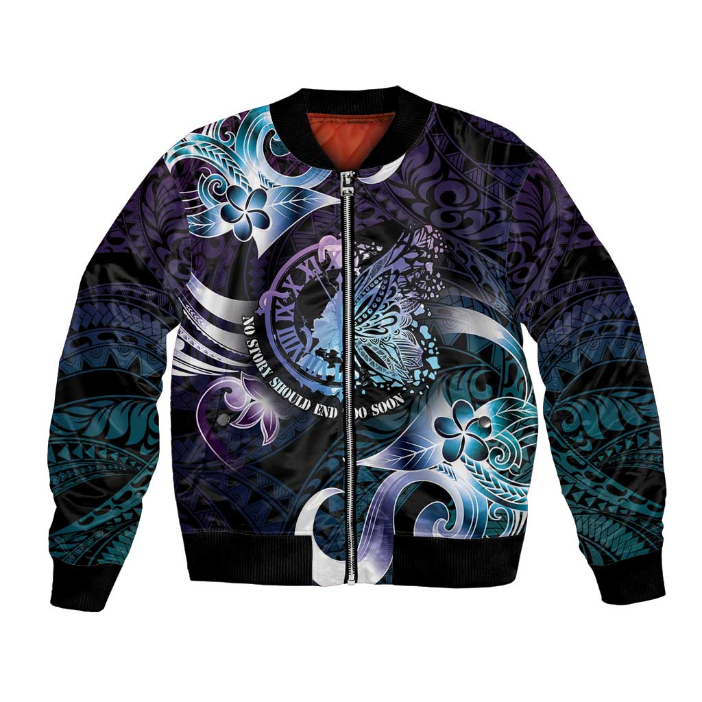 Personalised Polynesia Suicide Prevention Awareness Bomber Jacket No Story Should End Too Soon LT05 Unisex Purple - Polynesian Pride