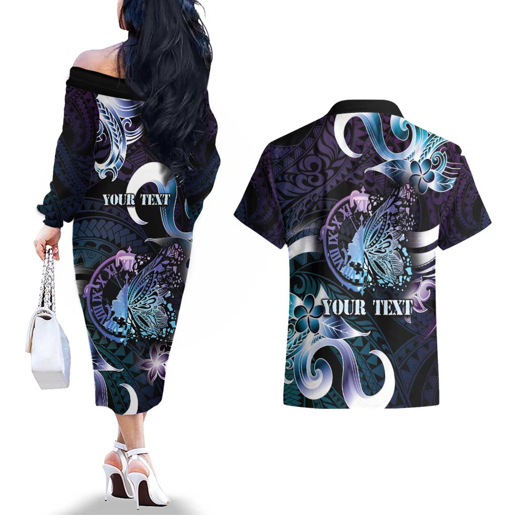 Personalised Polynesia Suicide Prevention Awareness Couples Matching Off The Shoulder Long Sleeve Dress and Hawaiian Shirt No Story Should End Too Soon