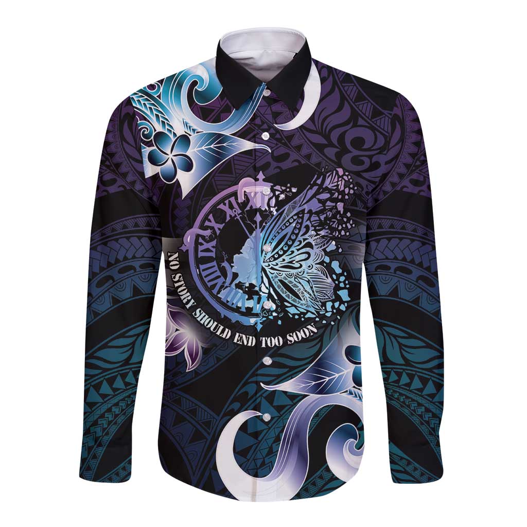 Personalised Polynesia Suicide Prevention Awareness Long Sleeve Button Shirt No Story Should End Too Soon LT05 Unisex Purple - Polynesian Pride