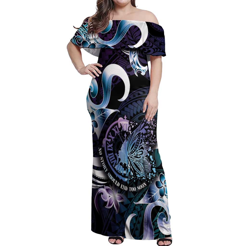 Personalised Polynesia Suicide Prevention Awareness Off Shoulder Maxi Dress No Story Should End Too Soon LT05 Women Purple - Polynesian Pride