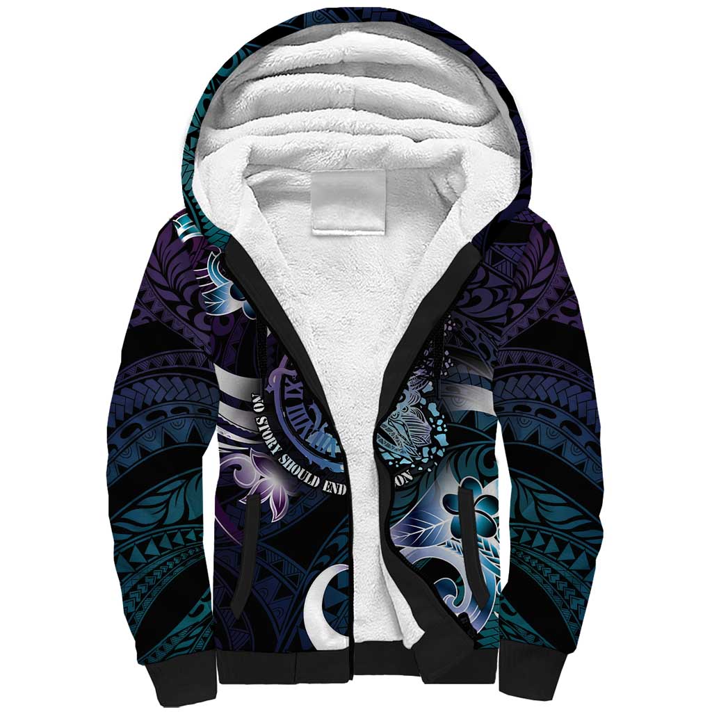 Personalised Polynesia Suicide Prevention Awareness Sherpa Hoodie No Story Should End Too Soon LT05 Unisex Purple - Polynesian Pride