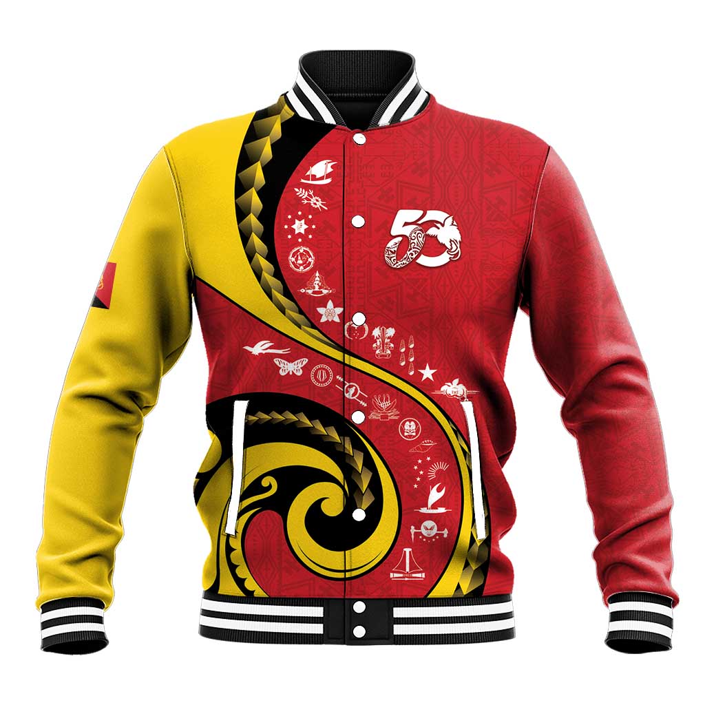 Papua New Guinea 50th Independence Anniversary Baseball Jacket Special Style Red Version - Polynesian Pride