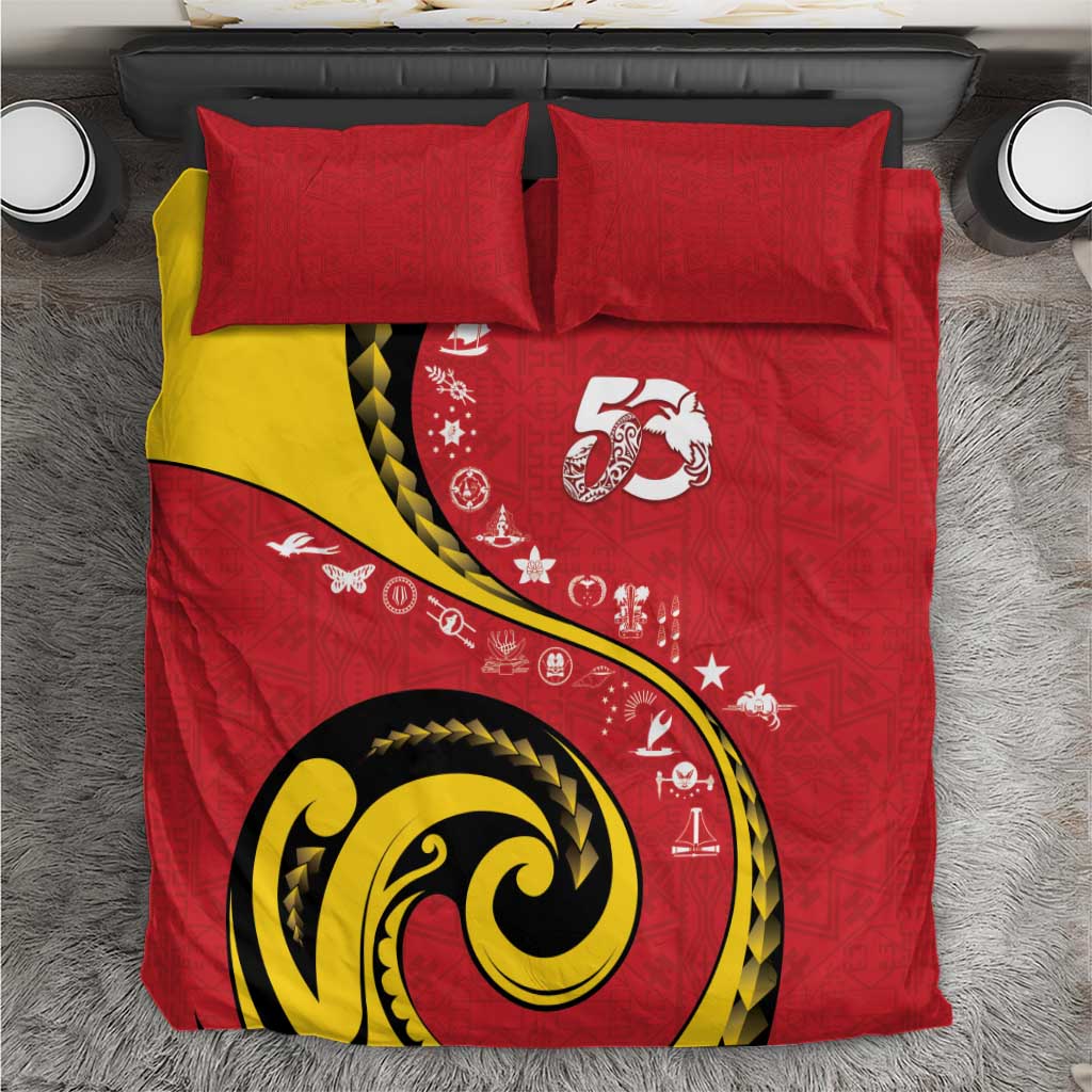 Papua New Guinea 50th Independence Anniversary Bedding Set Special Style Red Version - Polynesian Pride