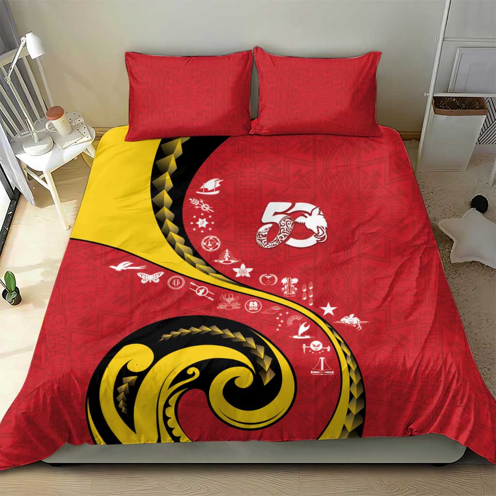 Papua New Guinea 50th Independence Anniversary Bedding Set Special Style Red Version - Polynesian Pride