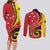 Papua New Guinea 50th Independence Anniversary Couples Matching Long Sleeve Bodycon Dress and Long Sleeve Button Shirt Special Style Red Version - Polynesian Pride