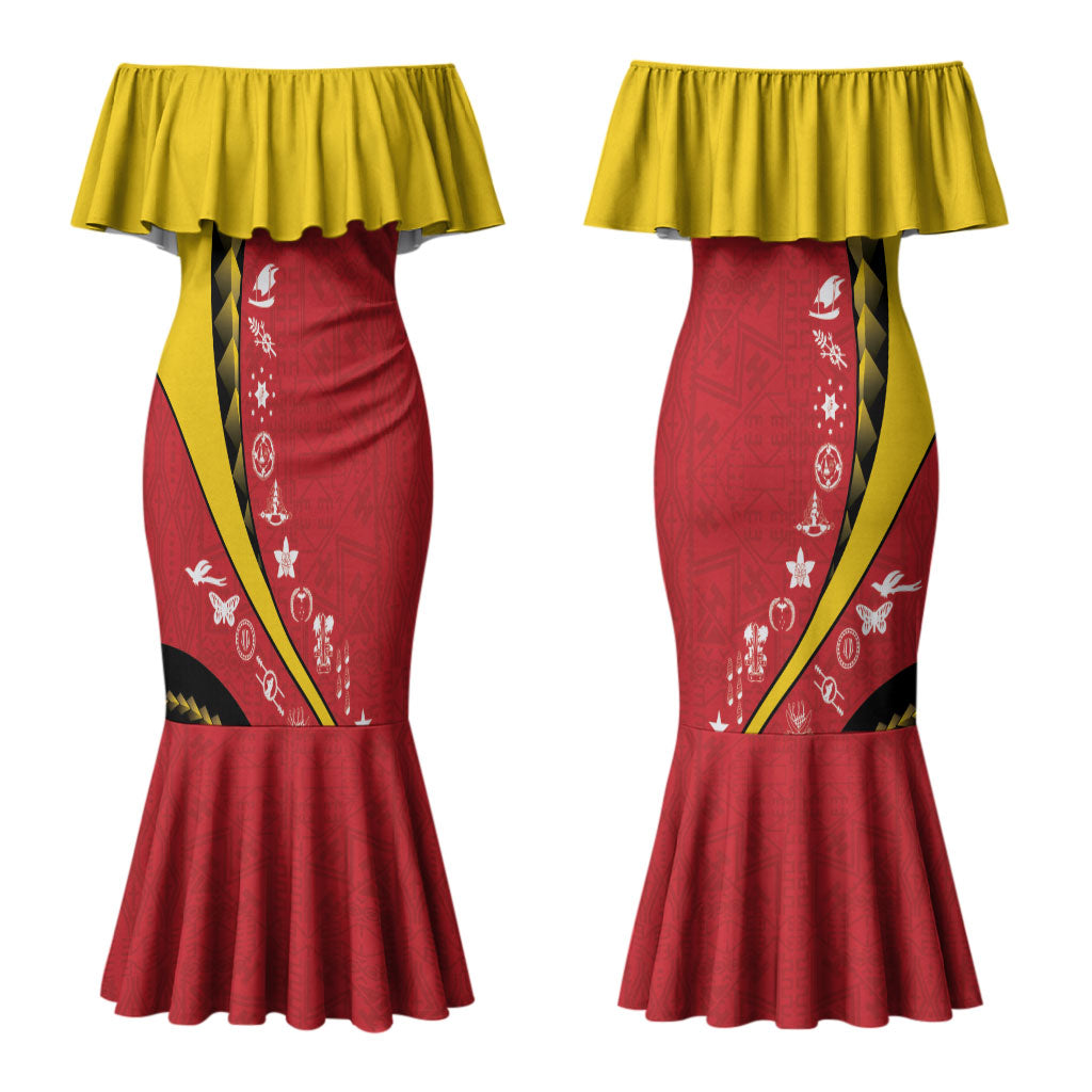 Papua New Guinea Independence Couples Matching Mermaid Dress and Hawaiian Shirt Special Style Red Version LT05 - Polynesian Pride