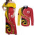 Papua New Guinea 50th Independence Anniversary Couples Matching Off Shoulder Maxi Dress and Long Sleeve Button Shirt Special Style Red Version - Polynesian Pride