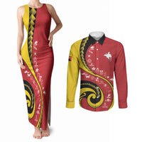 Papua New Guinea Independence Couples Matching Tank Maxi Dress and Long Sleeve Button Shirt Special Style Red Version LT05 Red - Polynesian Pride