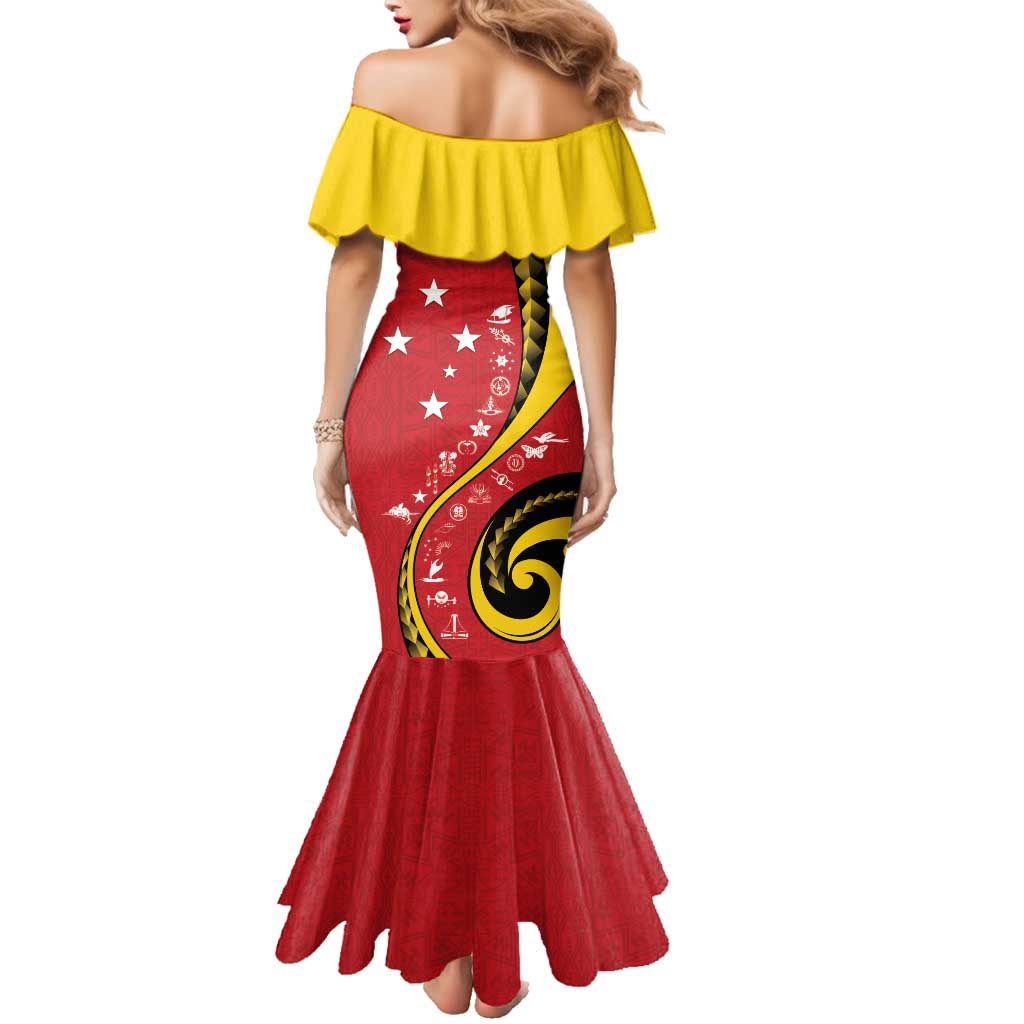 Papua New Guinea 50th Independence Anniversary Family Matching Mermaid Dress and Hawaiian Shirt Special Style Red Version - Polynesian Pride