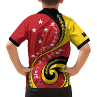 Papua New Guinea 50th Independence Anniversary Family Matching Off The Shoulder Long Sleeve Dress and Hawaiian Shirt Special Style Red Version - Polynesian Pride