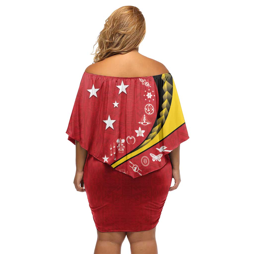 Papua New Guinea 50th Independence Anniversary Family Matching Off Shoulder Short Dress and Hawaiian Shirt Special Style Red Version - Polynesian Pride