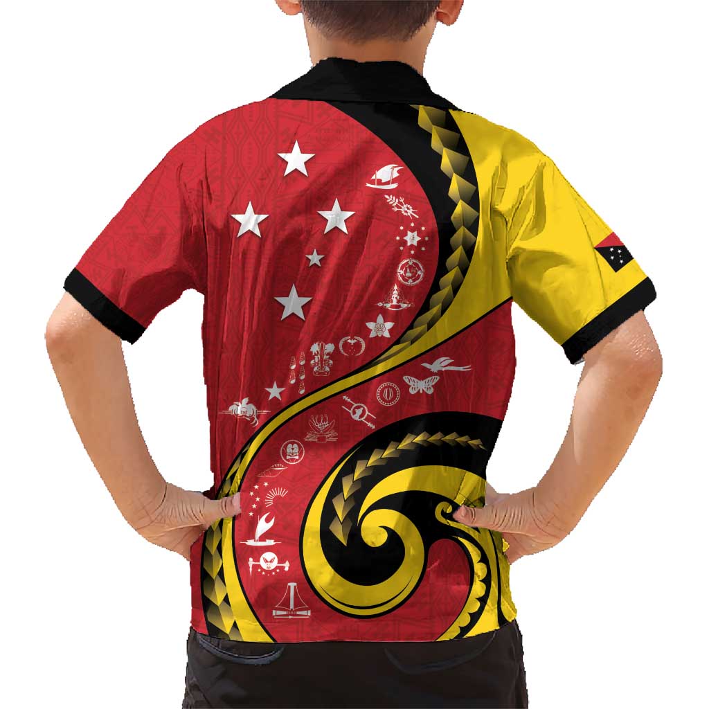 Papua New Guinea 50th Independence Anniversary Family Matching Short Sleeve Bodycon Dress and Hawaiian Shirt Special Style Red Version - Polynesian Pride