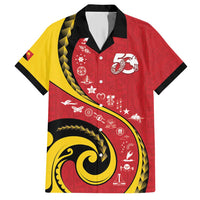Papua New Guinea 50th Independence Anniversary Family Matching Short Sleeve Bodycon Dress and Hawaiian Shirt Special Style Red Version - Polynesian Pride