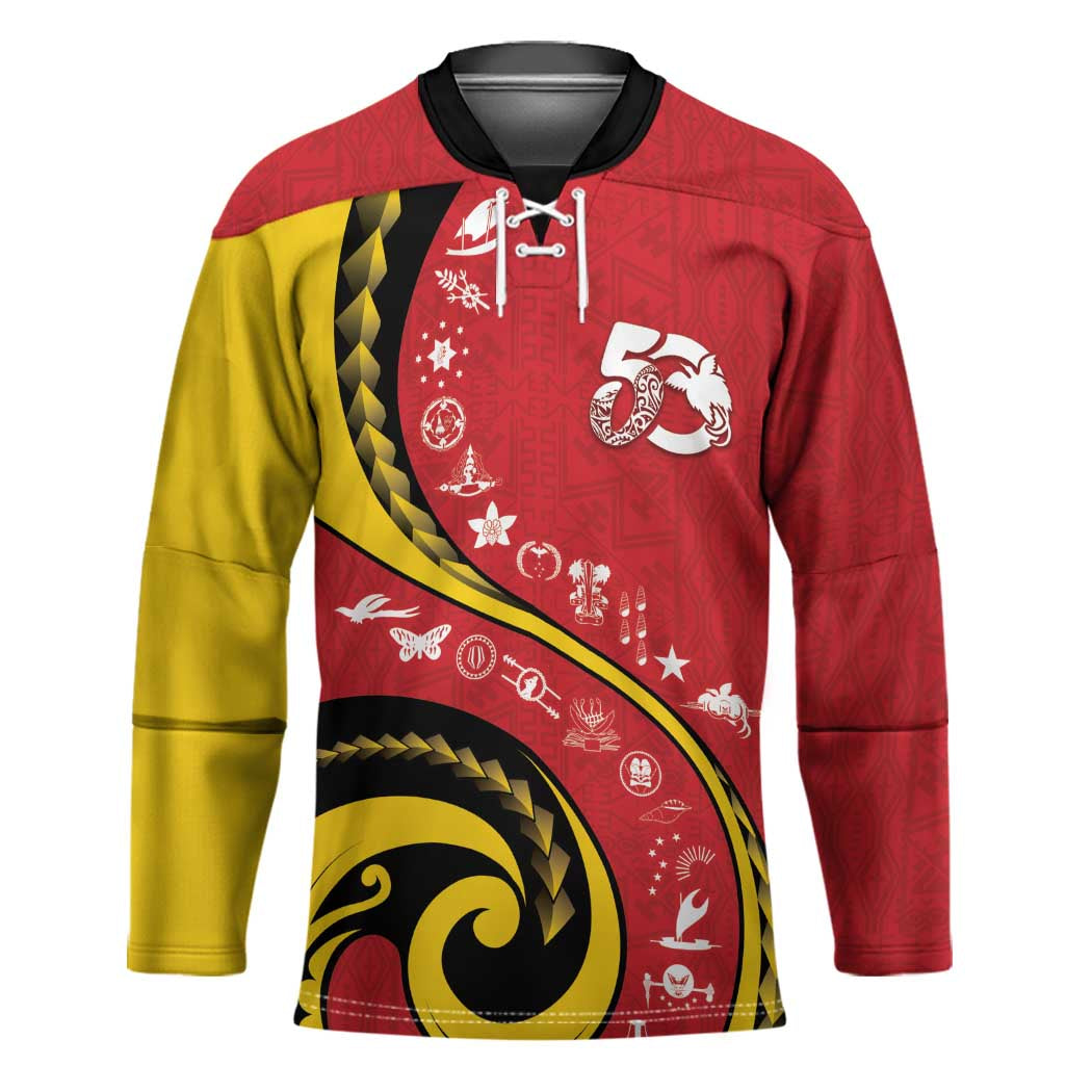Papua New Guinea 50th Independence Anniversary Hockey Jersey Special Style Red Version - Polynesian Pride