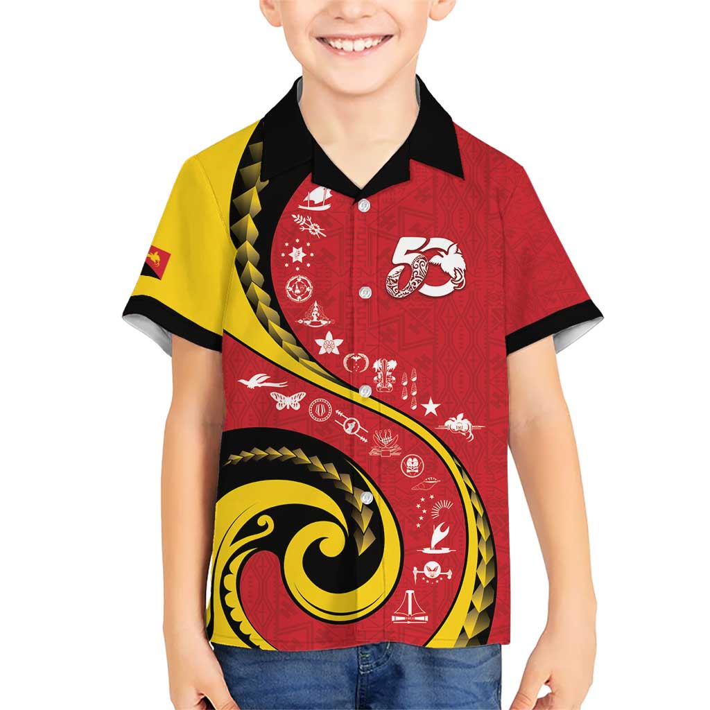 Papua New Guinea 50th Independence Anniversary Kid Hawaiian Shirt Special Style Red Version - Polynesian Pride