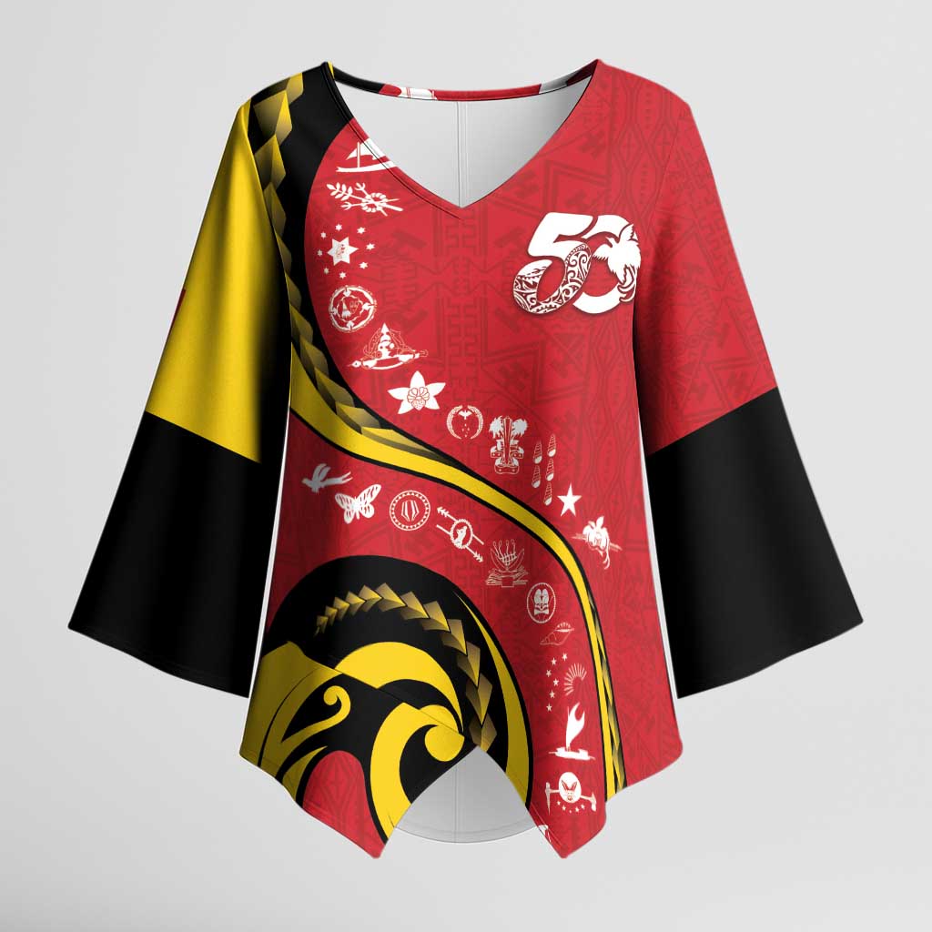 Papua New Guinea 50th Independence Anniversary Kimono Sleeve Blouse Special Style Red Version - Polynesian Pride
