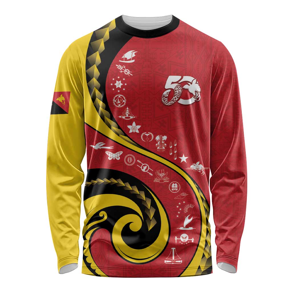 Papua New Guinea 50th Independence Anniversary Long Sleeve Shirt Special Style Red Version - Polynesian Pride