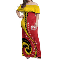 Papua New Guinea 50th Independence Anniversary Off Shoulder Maxi Dress Special Style Red Version - Polynesian Pride