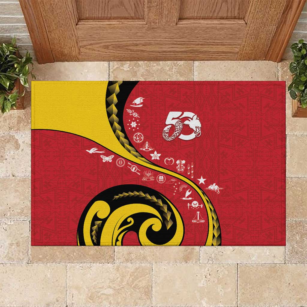 Papua New Guinea 50th Independence Anniversary Rubber Doormat Special Style Red Version - Polynesian Pride