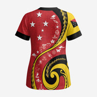 Papua New Guinea 50th Independence Anniversary Scrub Top Special Style Red Version - Polynesian Pride