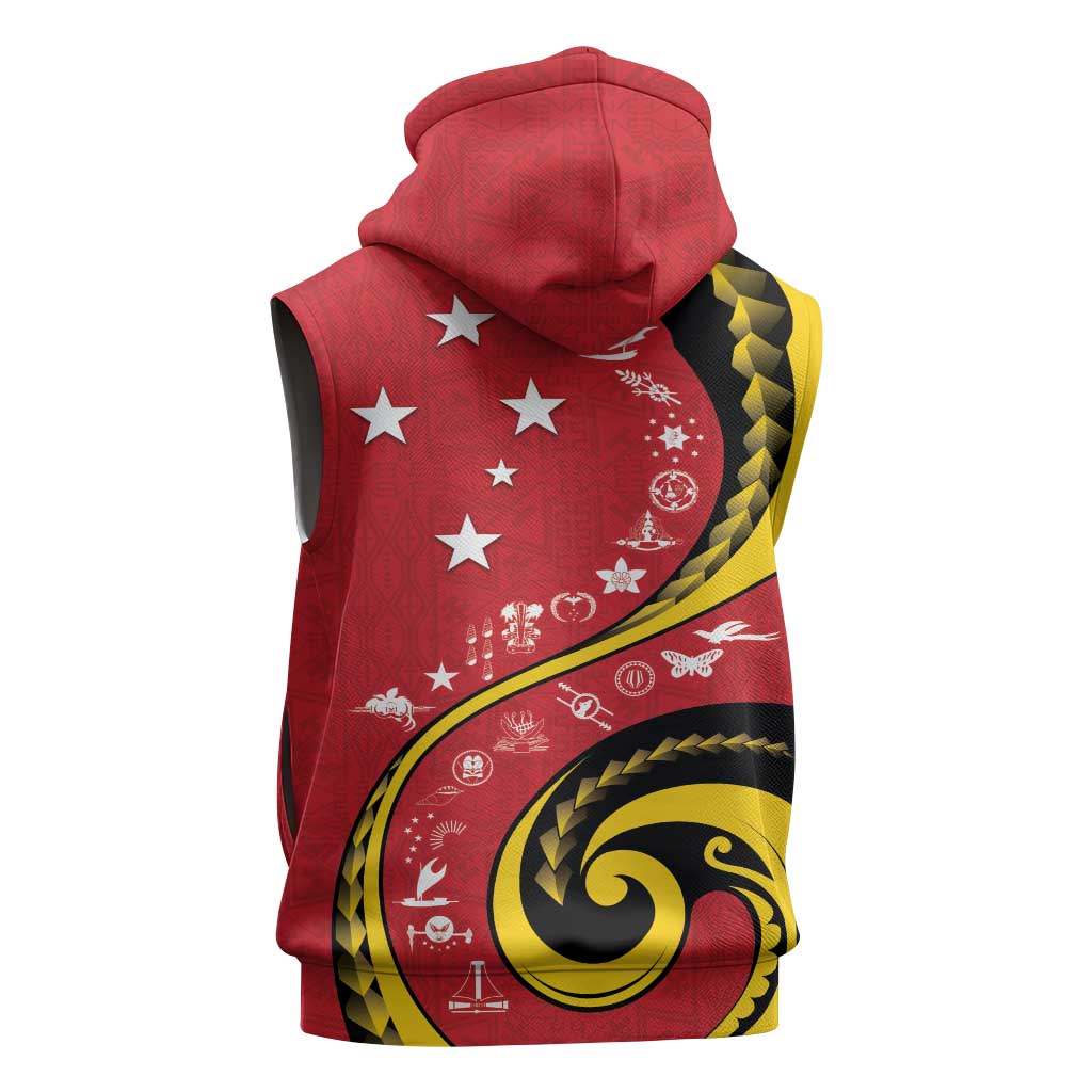 Papua New Guinea 50th Independence Anniversary Sleeveless Hoodie Special Style Red Version - Polynesian Pride
