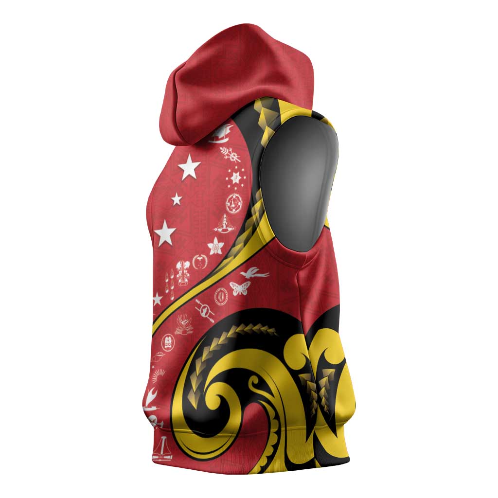 Papua New Guinea 50th Independence Anniversary Sleeveless Hoodie Special Style Red Version - Polynesian Pride