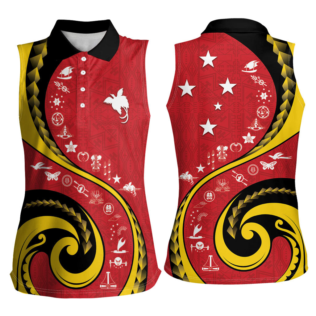 Papua New Guinea Independence Women Sleeveless Polo Shirt Special Style Red Version LT05 - Polynesian Pride