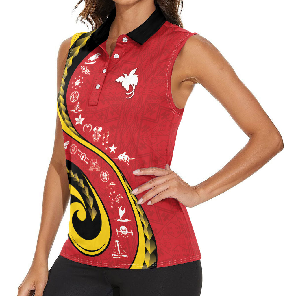 Papua New Guinea Independence Women Sleeveless Polo Shirt Special Style Red Version LT05 - Polynesian Pride