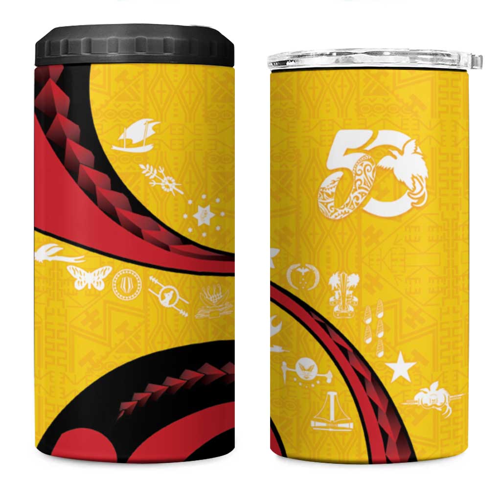 Papua New Guinea 50th Independence Anniversary 4 in 1 Can Cooler Tumbler Special Style Yellow Version - Polynesian Pride