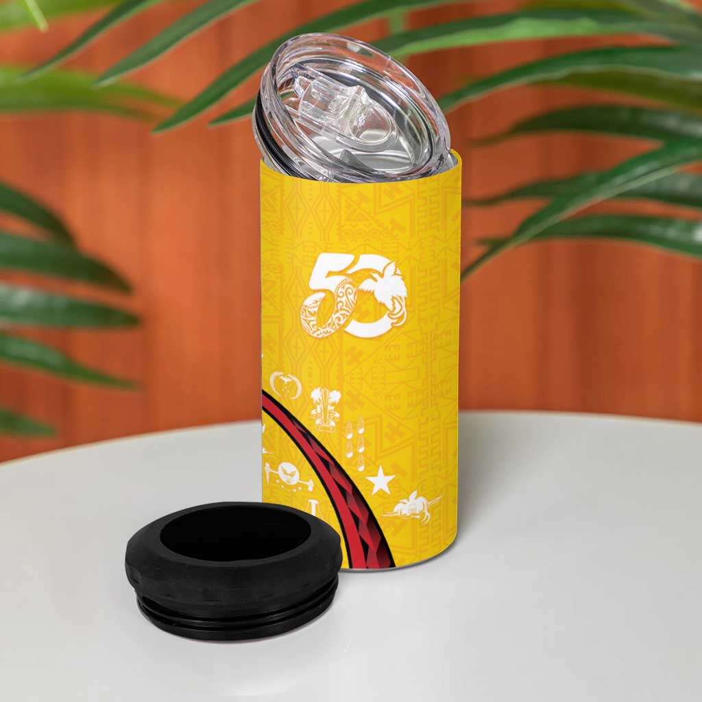Papua New Guinea 50th Independence Anniversary 4 in 1 Can Cooler Tumbler Special Style Yellow Version - Polynesian Pride