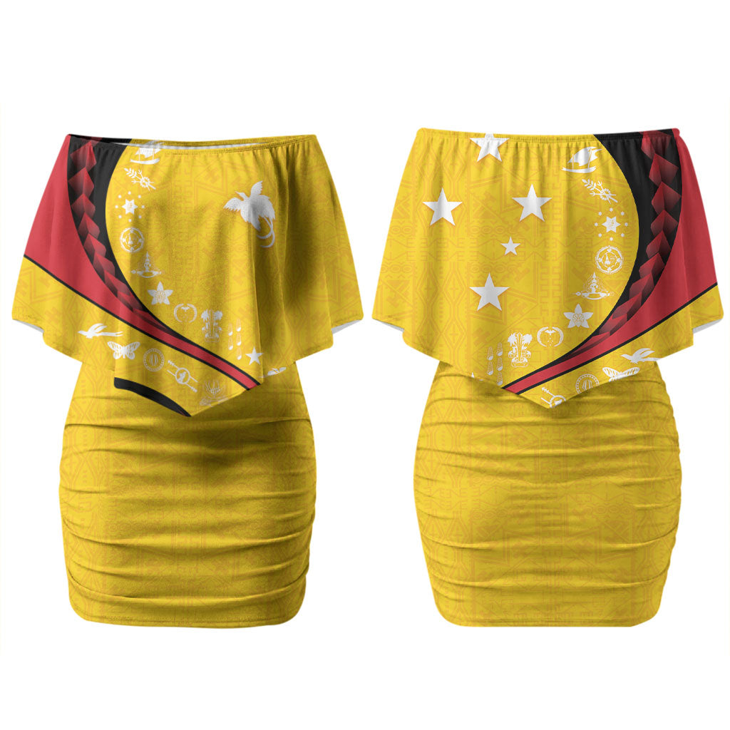 Papua New Guinea Independence Couples Matching Off Shoulder Short Dress and Hawaiian Shirt Special Style Yellow Version LT05 - Polynesian Pride