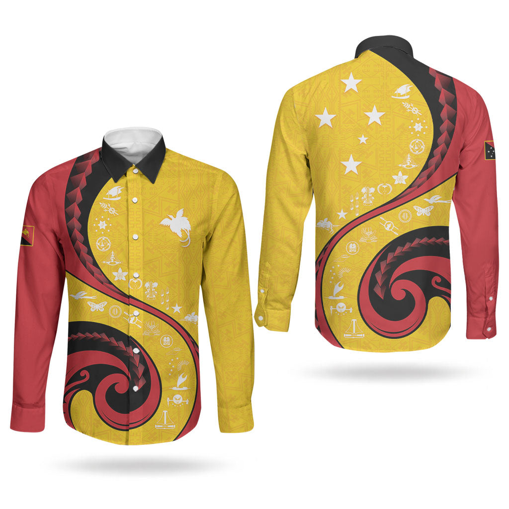Papua New Guinea Independence Couples Matching Puletasi and Long Sleeve Button Shirt Special Style Yellow Version LT05 - Polynesian Pride