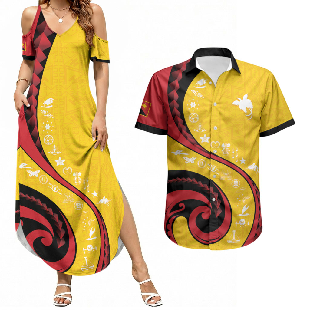 Papua New Guinea Independence Couples Matching Summer Maxi Dress and Hawaiian Shirt Special Style Yellow Version LT05 Yellow - Polynesian Pride