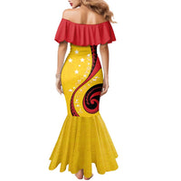 Papua New Guinea 50th Independence Anniversary Family Matching Mermaid Dress and Hawaiian Shirt Special Style Yellow Version - Polynesian Pride
