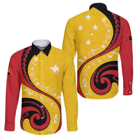 Papua New Guinea Independence Family Matching Off The Shoulder Long Sleeve Dress and Hawaiian Shirt Special Style Yellow Version LT05 Dad's Shirt - Long Sleeve Yellow - Polynesian Pride