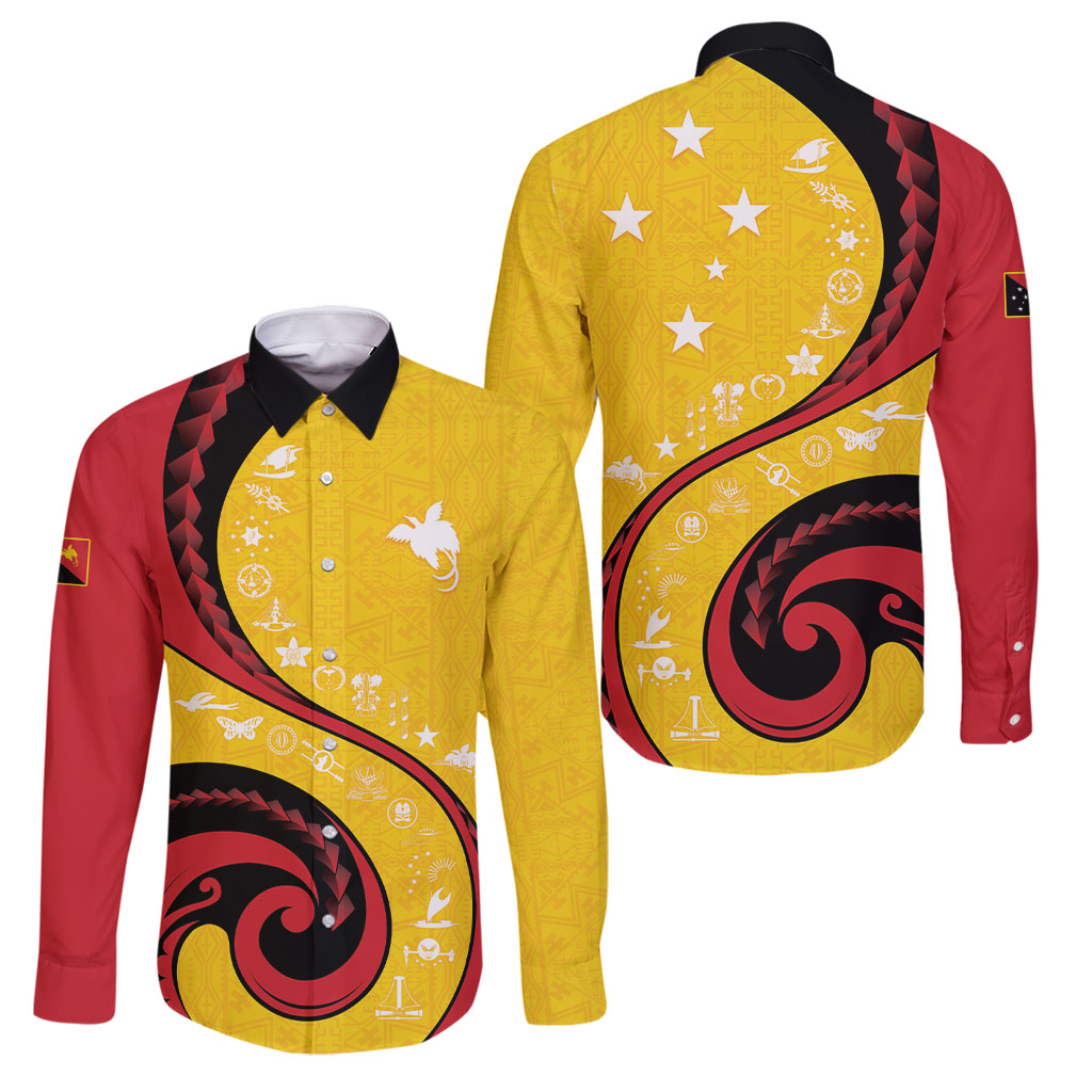 Papua New Guinea Independence Family Matching Puletasi and Hawaiian Shirt Special Style Yellow Version LT05 Dad's Shirt - Long Sleeve Yellow - Polynesian Pride